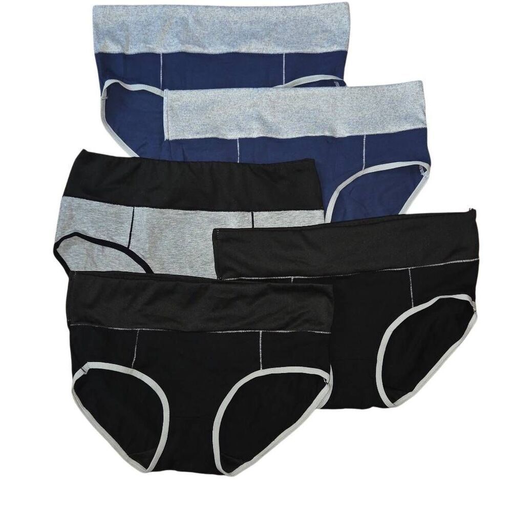 Agnes Orinda Women's High Rise Stretchy Brief Underwear 5 Pack Black Grey Blue M